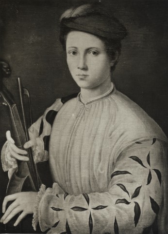 Anonimo — Niccolò dell'Abate - copia - sec. XVI - Ritratto di giovane uomo con violino — insieme
